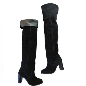 Black Convertible Over The Knee Boots Heeled Black Suede Thigh Highs Sz 6